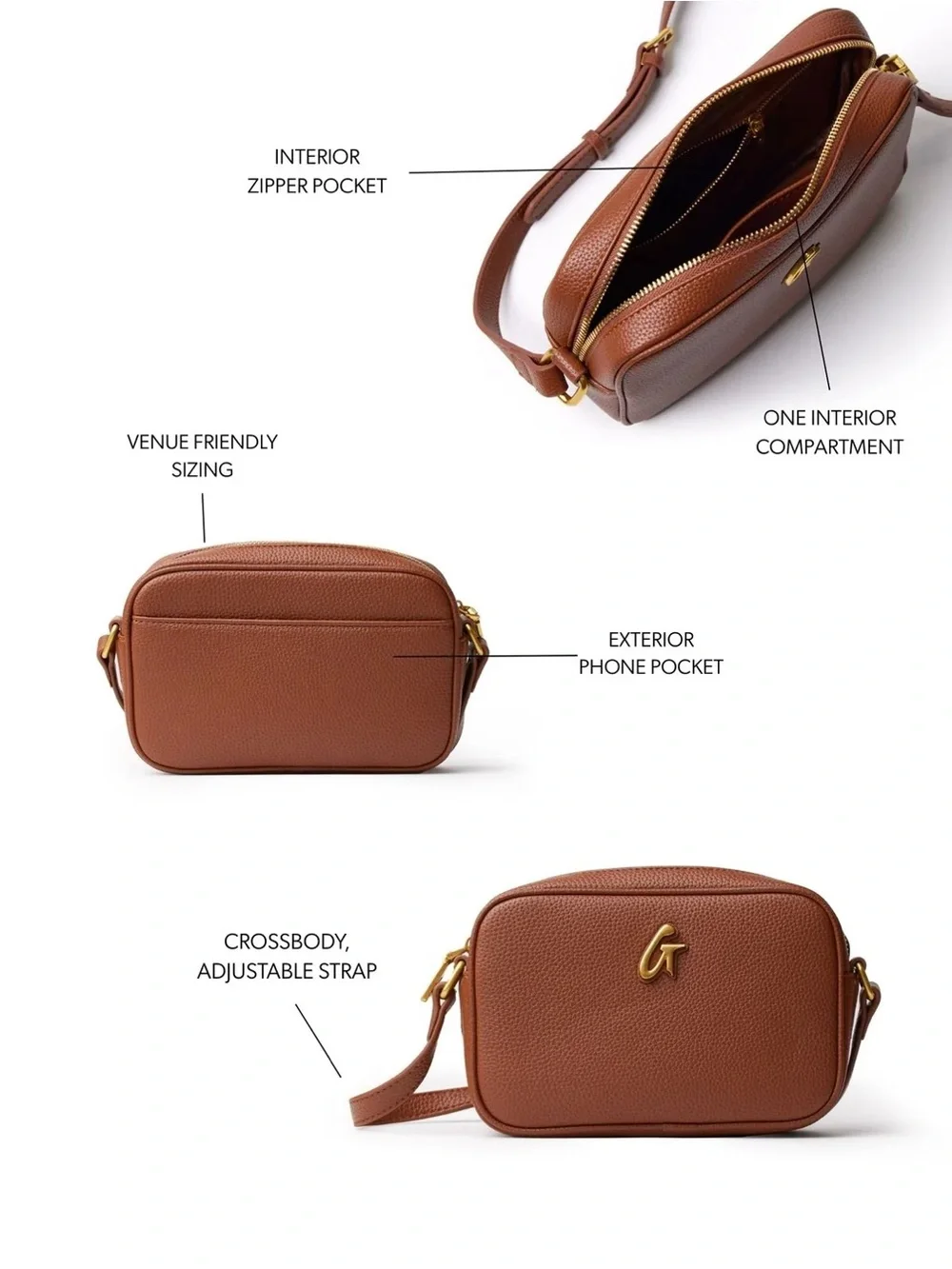 Glam-Aholic Brown Pebbled Leather MINI CAMERA BAG